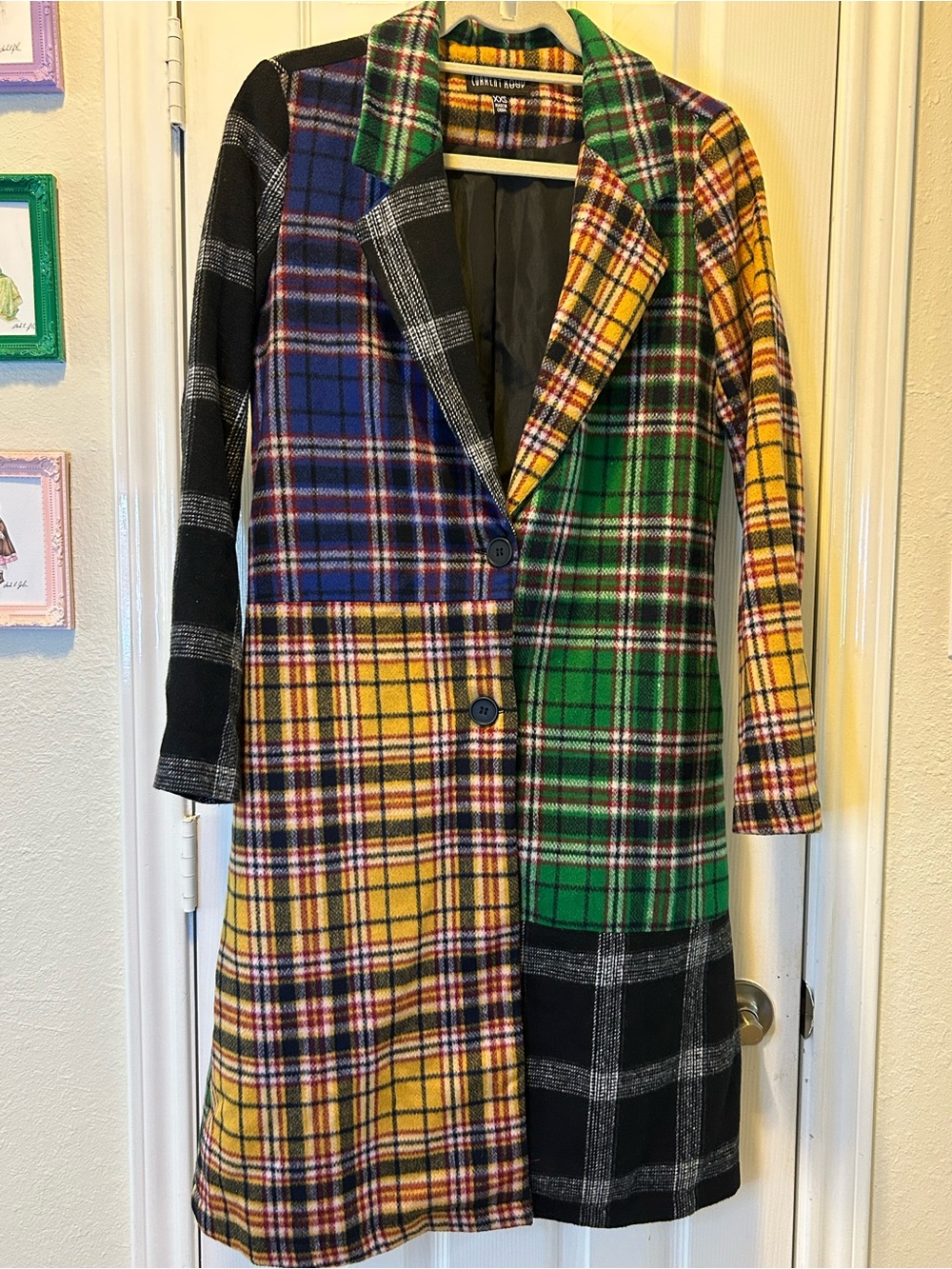 Current Mood Multicolor Patchwork Plaid Trench Coat
